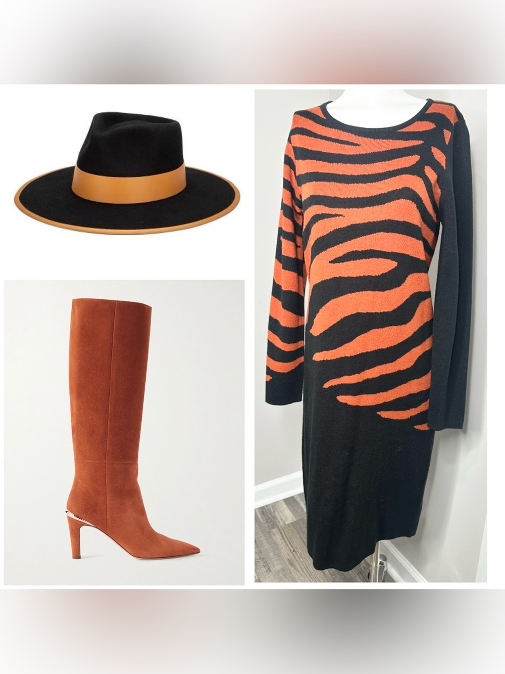 Ashley Stewart Black & Orange Zebra-Print Sweater Dress - 12